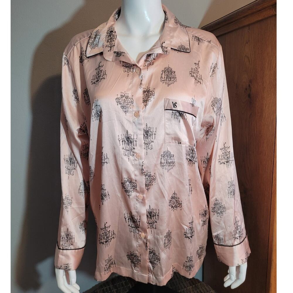Victoria’s Secret Pink Chandelier Pajama Top Large Satin Button Front Lounge Y2K